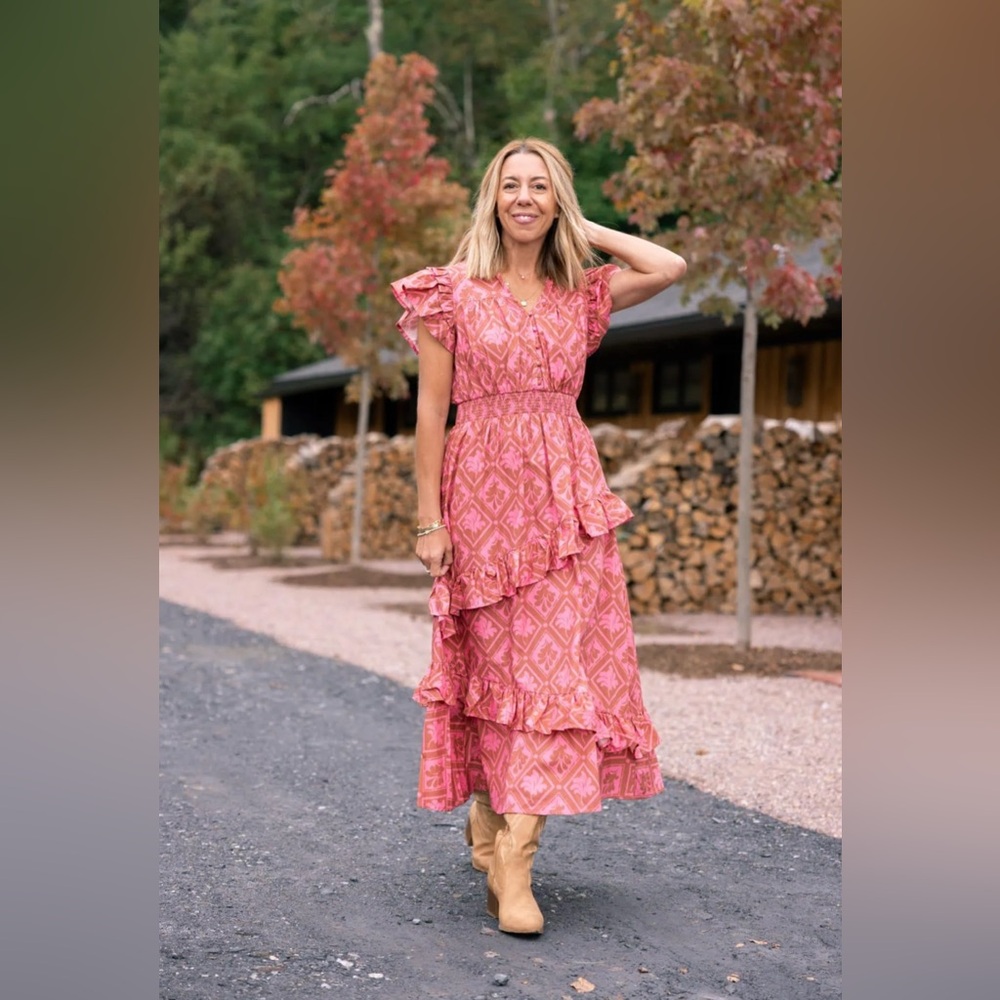 Avara Sonia Tiered Dress with Flutter Cap Sleeves